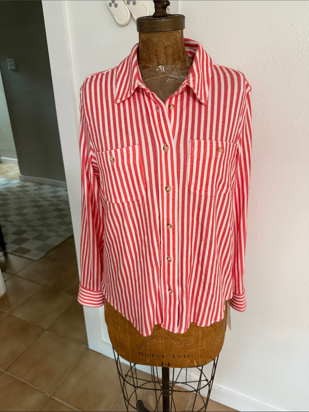 NWT Philosophy Red and White Striped Button-Up Shirt Sizes PL & PXL